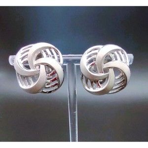 Crown Trifari Earrings Silver Abstract Clip On 1" Signed Excellent Condtion!